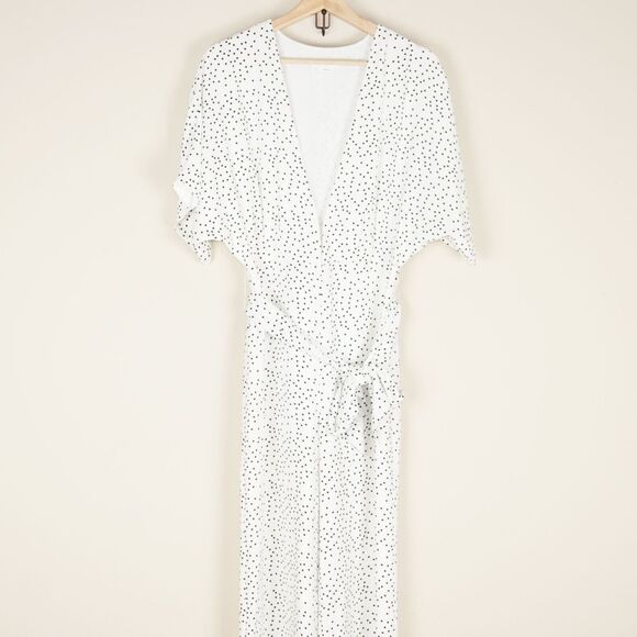 Lovers and Friends Jackson White Deep V Polka Dot Tie Waist Jumpsuit Womsn Sz S - Picture 2 of 10